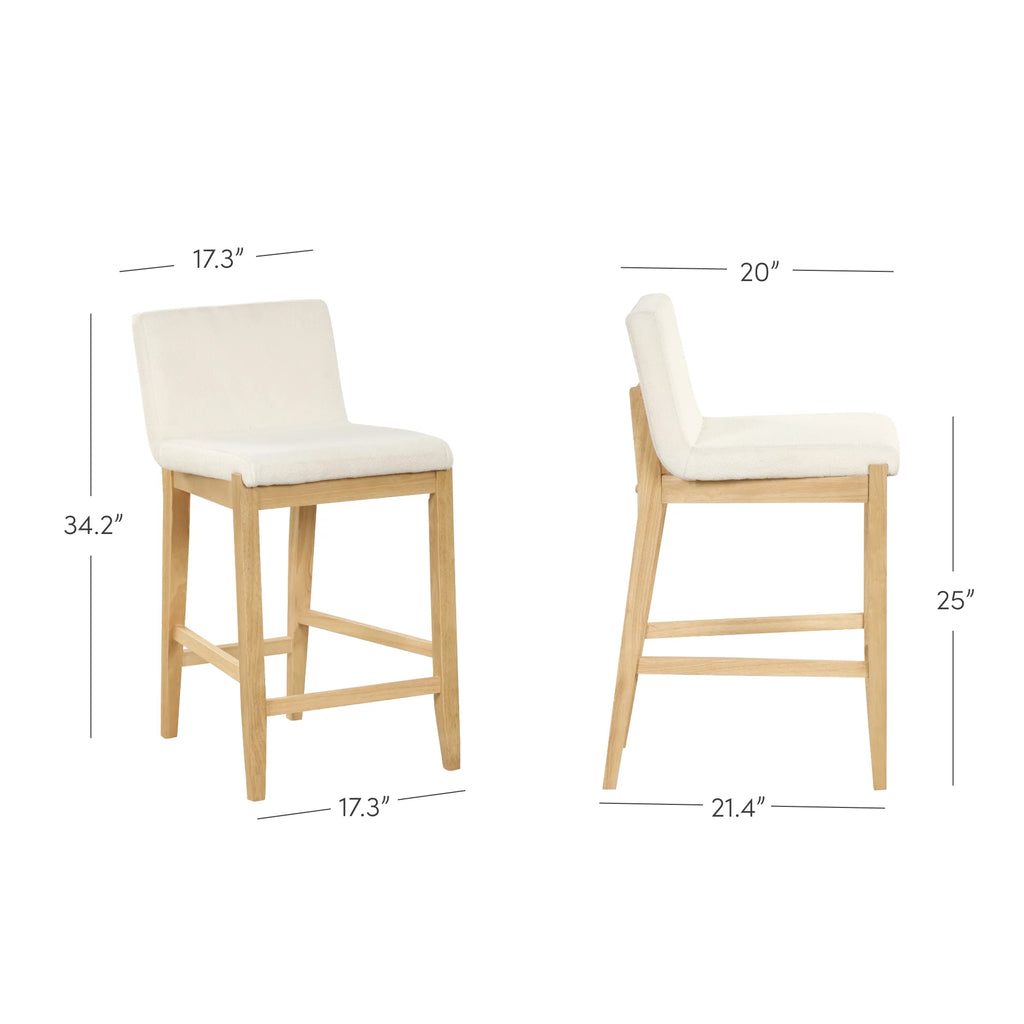 Counter Height Bar Stool with Back Upholstered Boucle Linen White Light Brown Q526