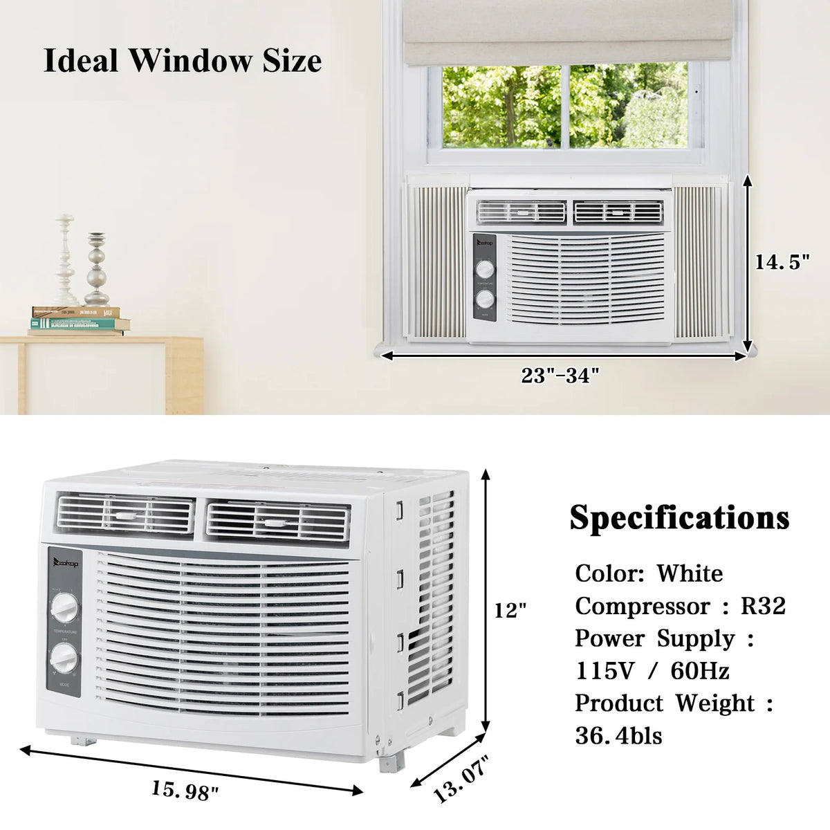 5000 BTU 115V Window-Mounted Compact Air Conditioner, White E958551