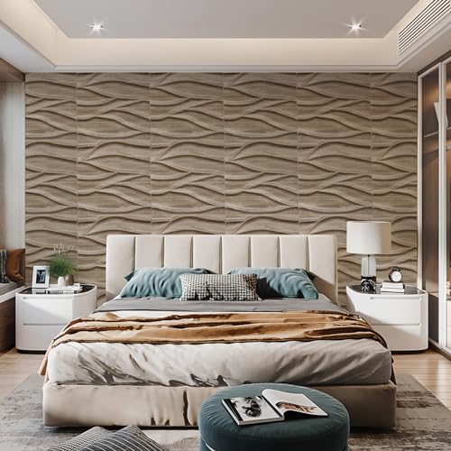 Walnut 3D Textured Wall Panels, 12 Pack 19.7''x19.7'' Cover 32.Sq.Ft Z318