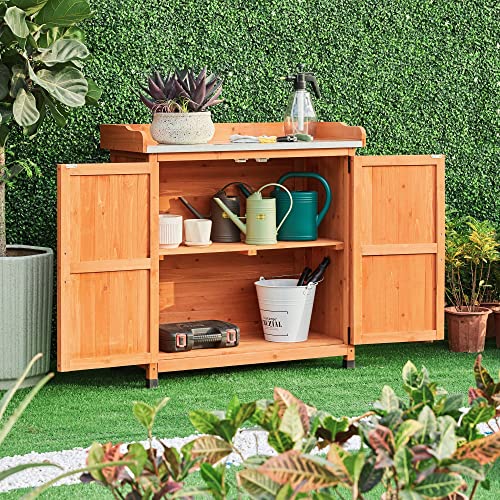 Brown Wooden Potting Bench Table with Removable Shelf H165
