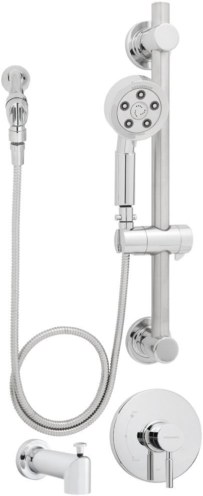 Handheld Shower Head with Hose, Shower Valve, Diverter Tub Spout, and ADA Adjustable Grab Bar, Polished Chrome W758776