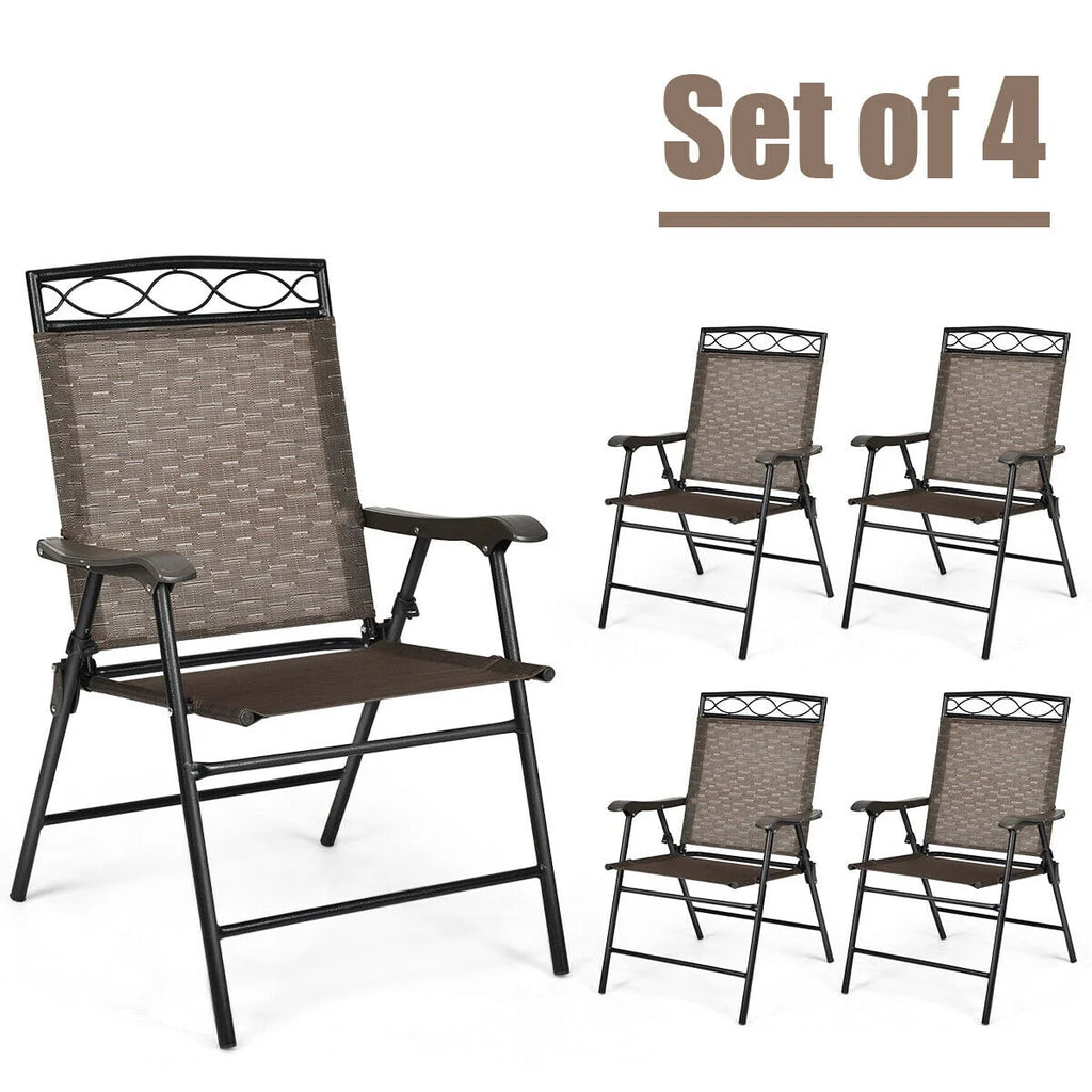 Set of 4 Portable Folding Sling Chairs with Armrest C6835