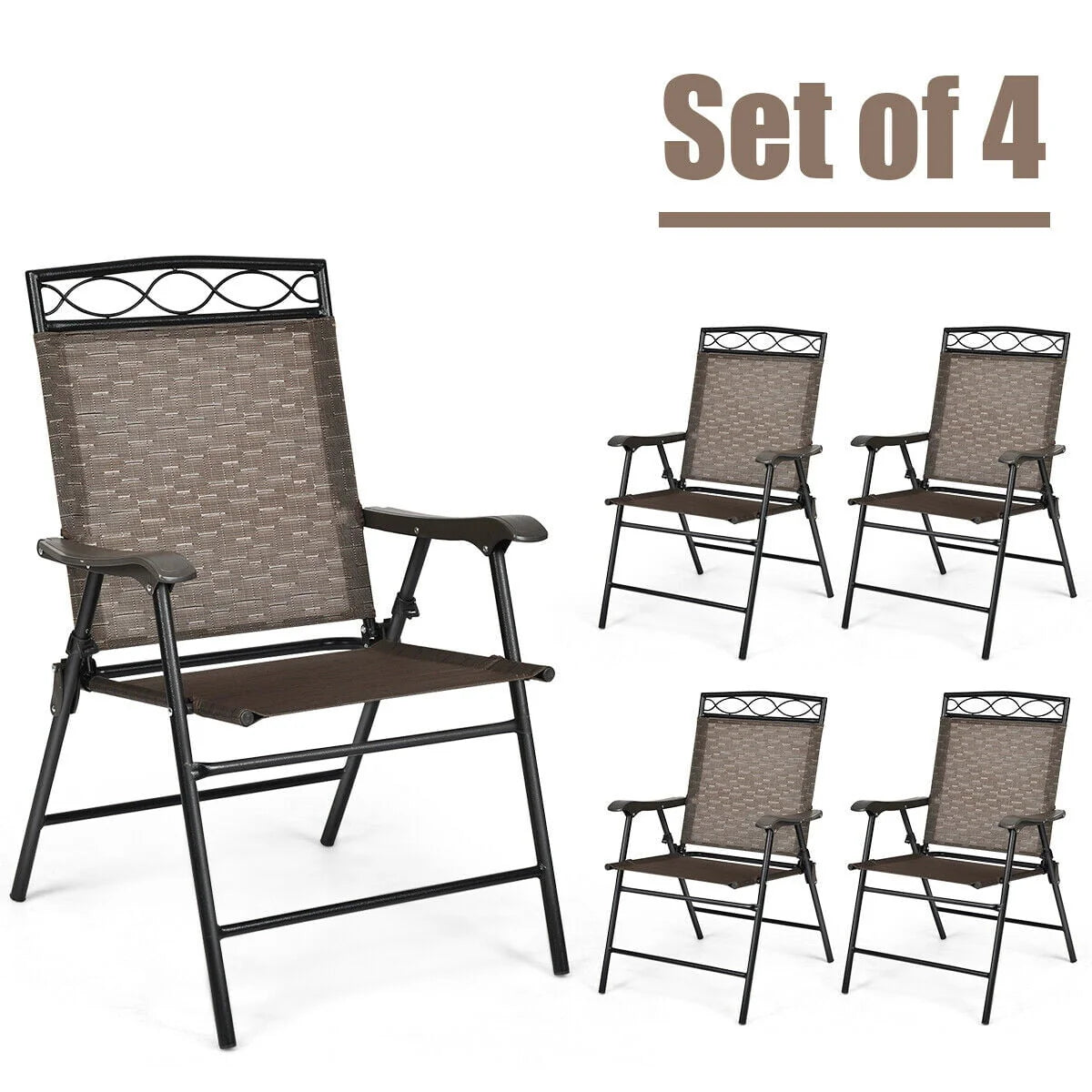Set of 4 Portable Folding Sling Chairs with Armrest C6835