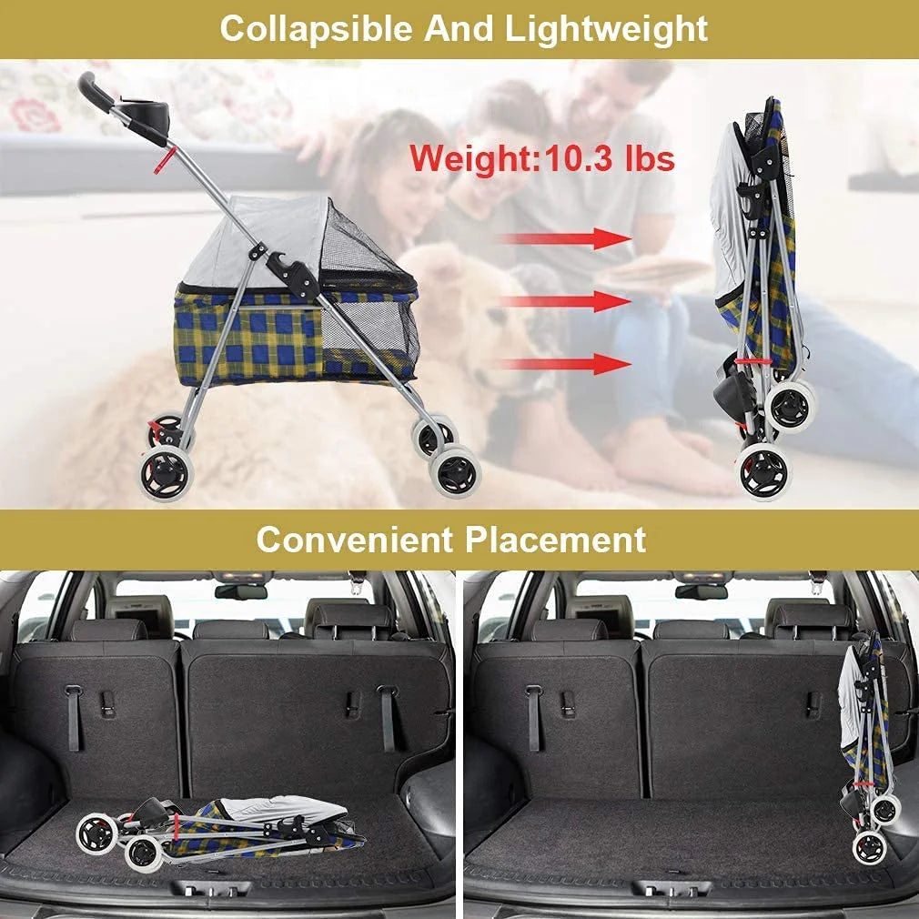 Yellow Plaid Pet Stroller J523808