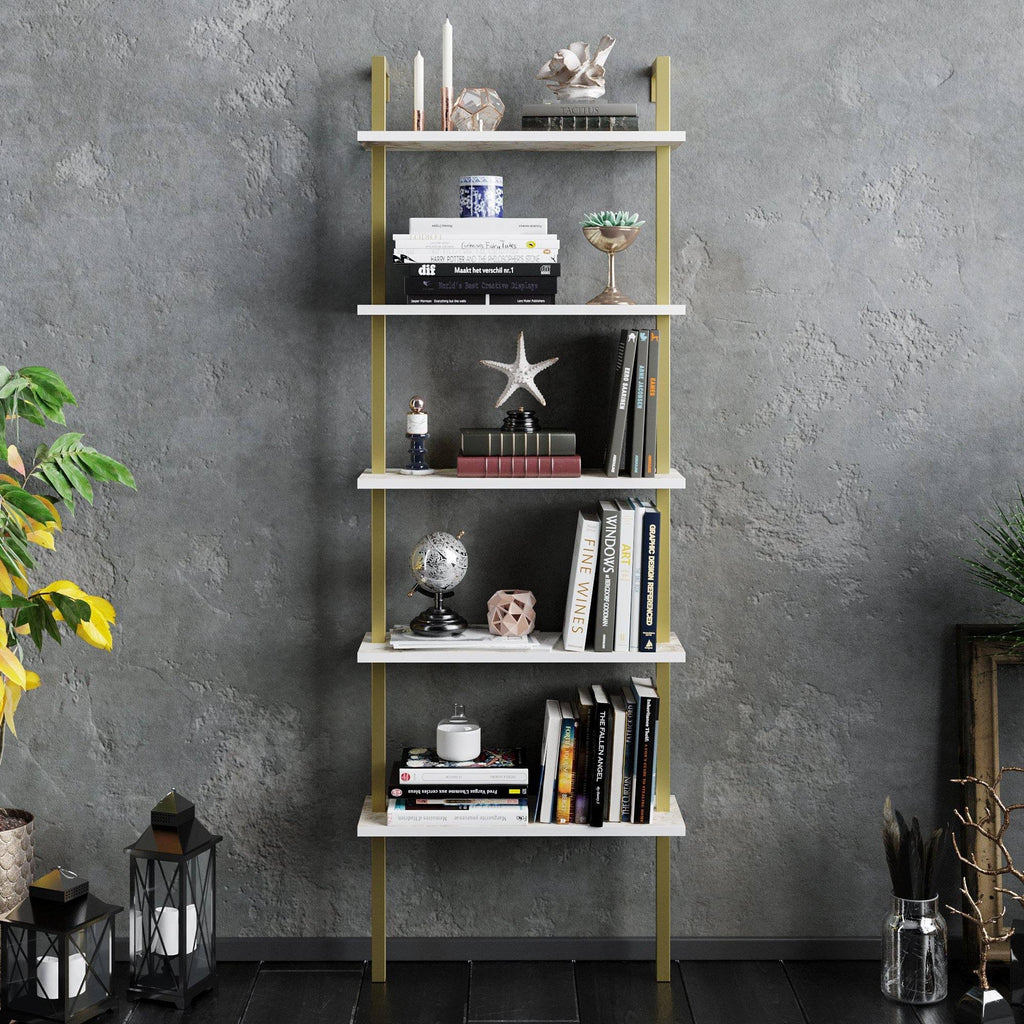 White Metal Wood Accent Ladder Bookcase B126763