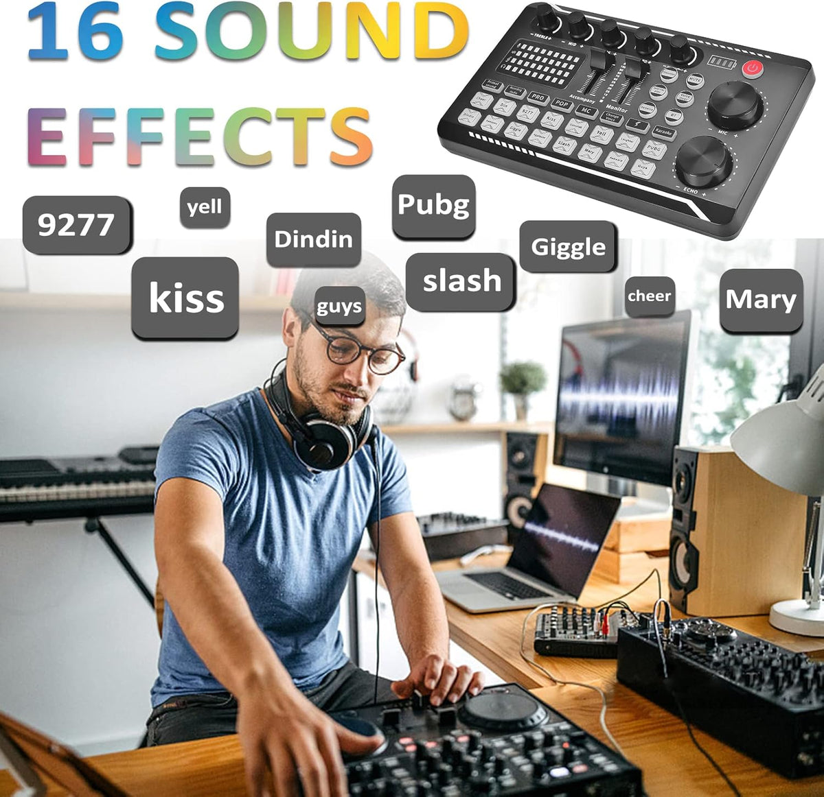 Podcast Equipment Bundle, Audio Interface with DJ Mixer and Sound Card, Cardioid Microphone, Portable Mixer Audio, Pack of 2 W53694
