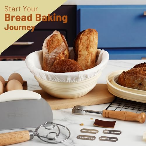 9.5 Inch Round & 10.5 Inch Oval Foldable Sourdough Bread Proofing Basket with Linen Liner Q788