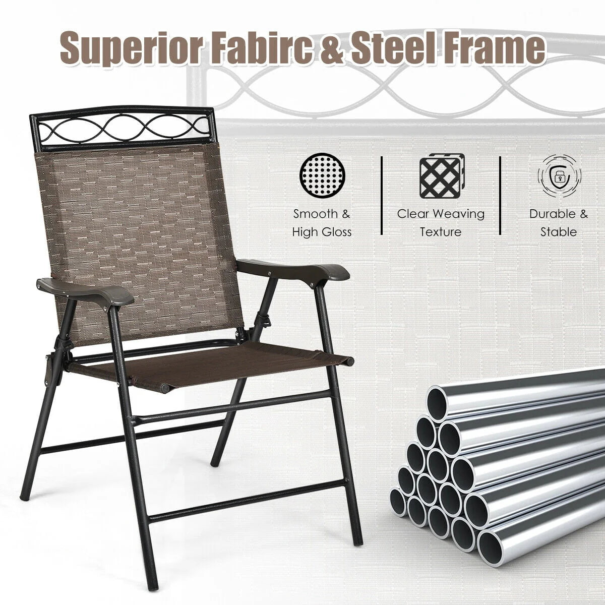 Set of 4 Portable Folding Sling Chairs with Armrest C6835