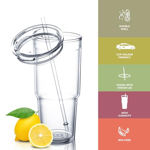 30oz 2 pcs Double Wall Acrylic Insulated Tumblers with Lid and Straw I6906