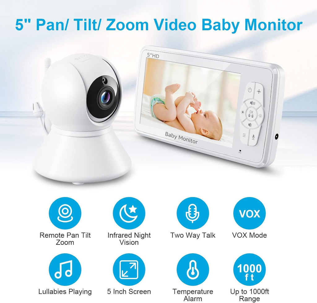 Video Baby Monitor with Camera and Audio, 5 Inch 720p HD Display Y1764