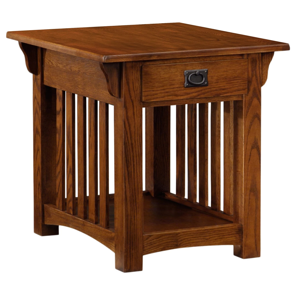 Medium Oak Solid Wood End Table with Drawer D957