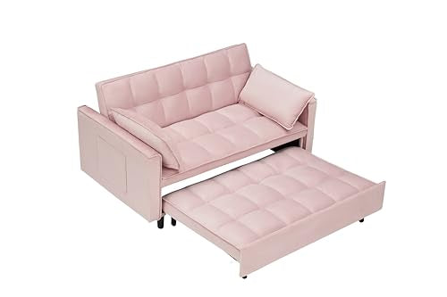Beige Velvet Convertible Sleeper Sofa Bed with 2 Pillows G308164