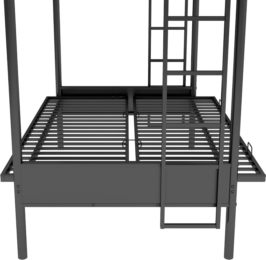 Twin Over Futon Full Bunk Bed with Metal Frame Black U7864