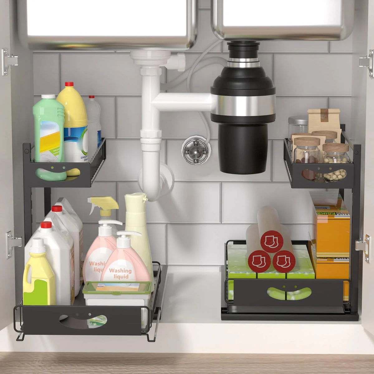 2 Pack Under Sink Organizer with Pull-Out Drawers White L1456