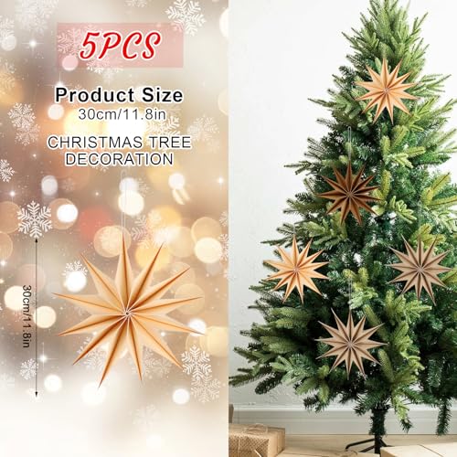 12 Inches 5 PCS Natural Paper Star Lanterns J3729