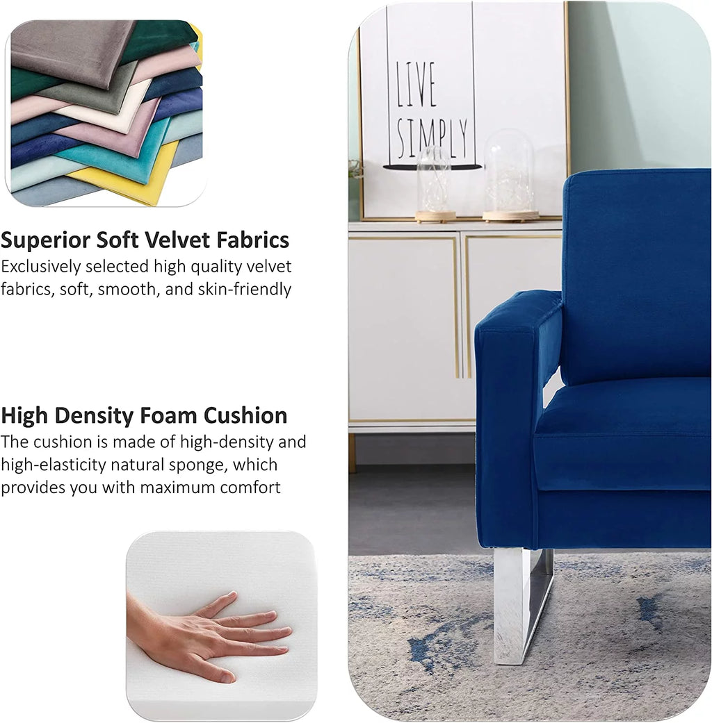 Navy Blue Velvet Upholstered Arm Chair T7386