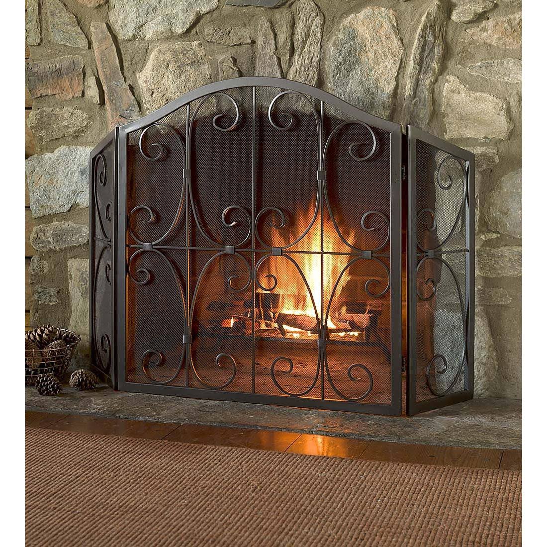 Crest Tri-Fold Fireplace Fire Screen with Steel Frame U916588