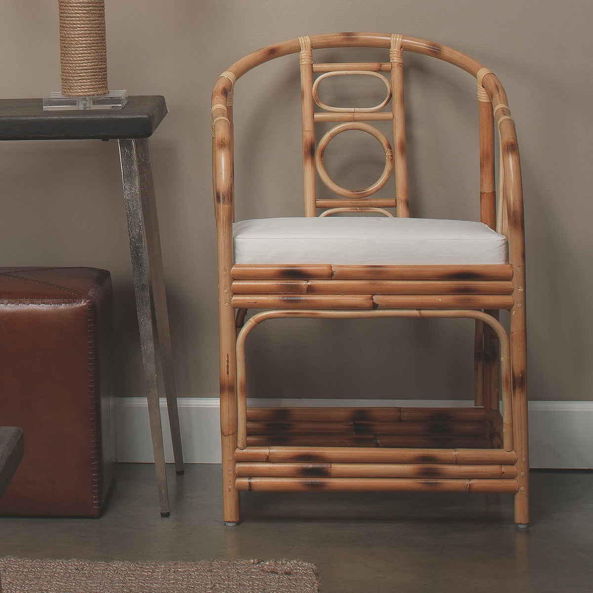 Burnt Tortoiseshell Rattan Round Back Arm Chair I70190