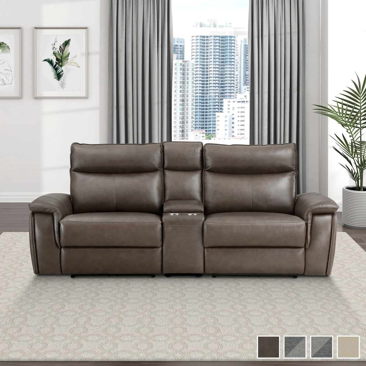 Light Grey Polyester Double Reclining Loveseat with Console S2526