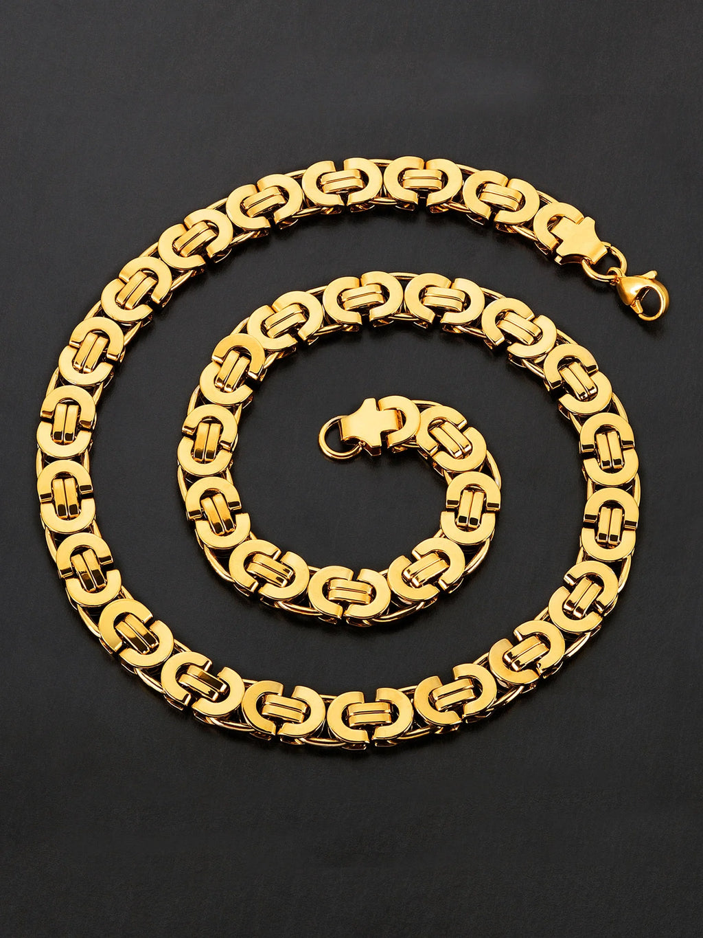 Gold Plated Stainless Steel Flat Byzantine Chain Necklace J91449