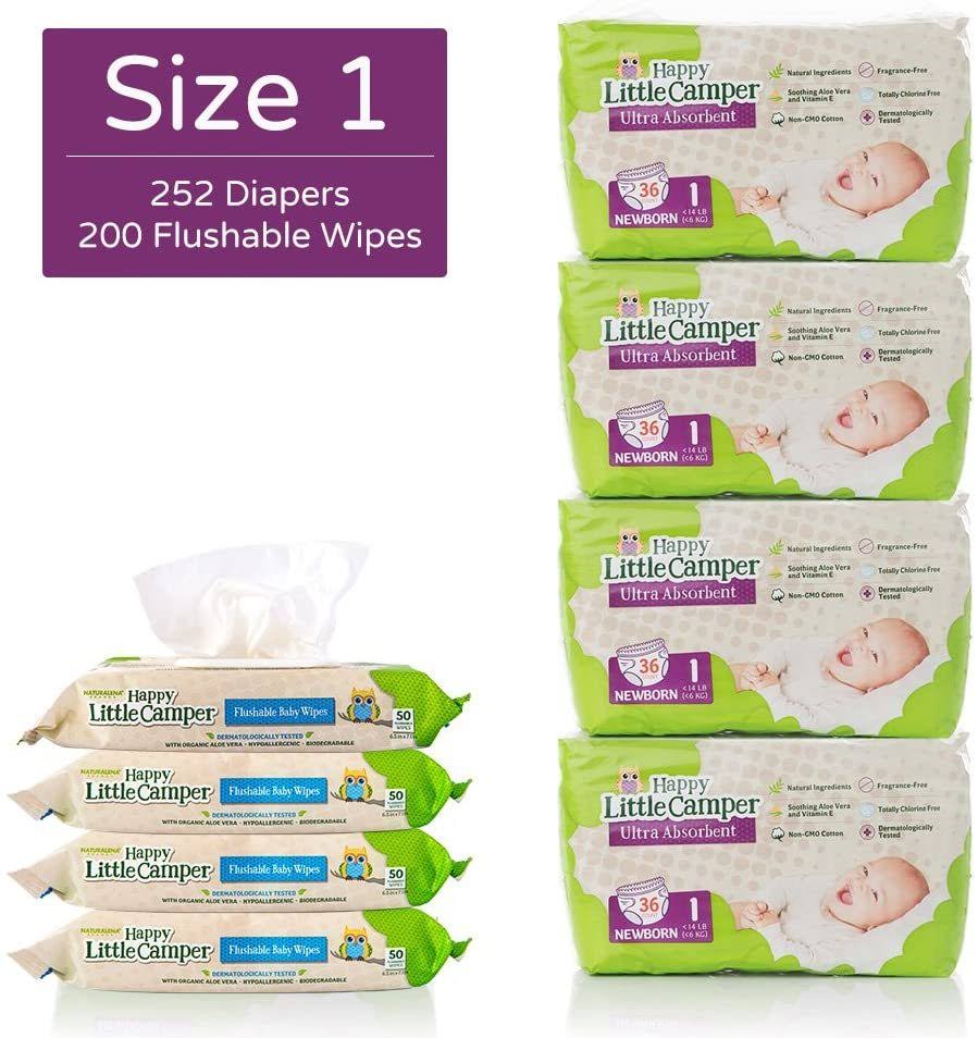 Natural Diapers, Flushable Wipes, Monthly Pack, Size 1, 252 Count P441346