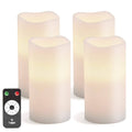 White Flameless Pillar Candles with Remote, Set of 4, Warm White LED, Unscented Wax H958