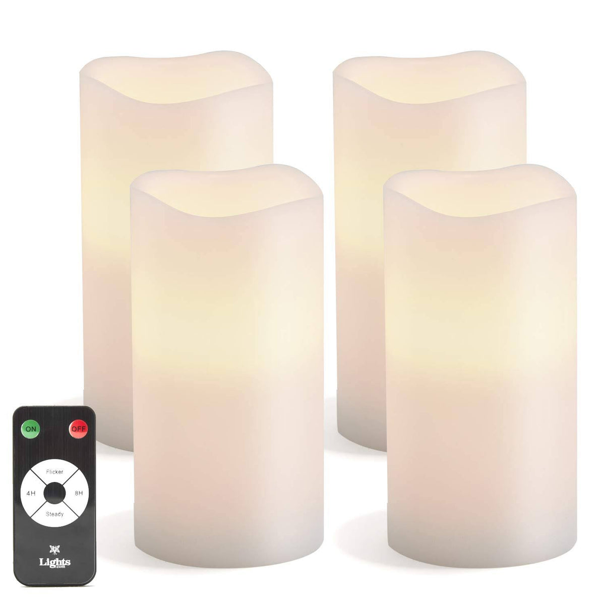 White Flameless Pillar Candles with Remote, Set of 4, Warm White LED, Unscented Wax H958