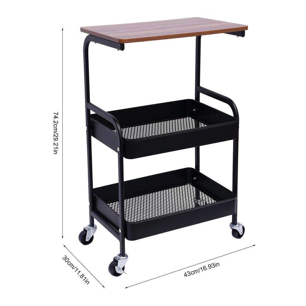 3 Tier Rolling Printer Cart with Wheel (Black+Brown) W1738