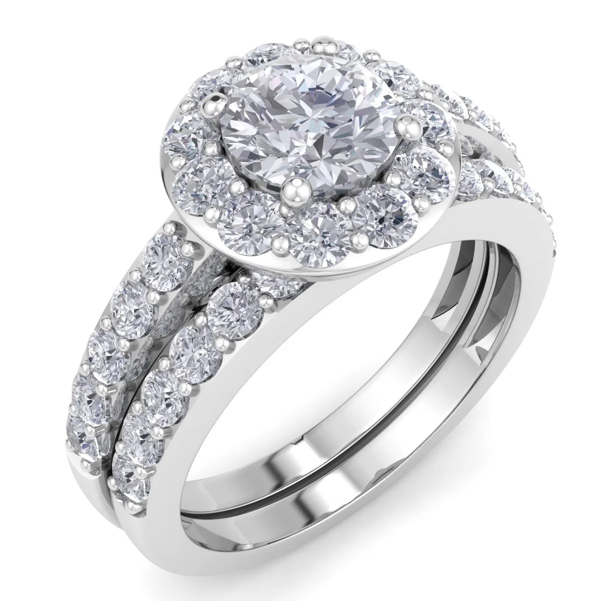 2 1/4 Carat Round Lab Grown Diamond Bridal Set In 14K White Gold O39253