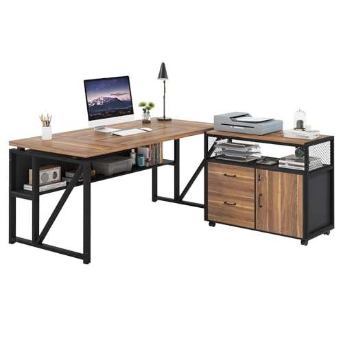L Shaped Desk with Drawer Cabinet and File Cabinet O4430