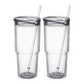 30oz 2 pcs Double Wall Acrylic Insulated Tumblers with Lid and Straw I6906