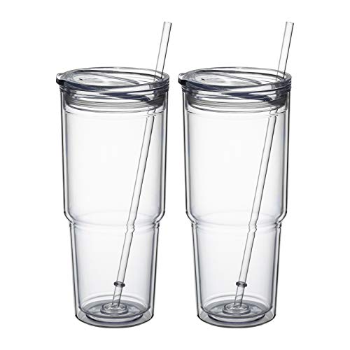 30oz 2 pcs Double Wall Acrylic Insulated Tumblers with Lid and Straw I6906