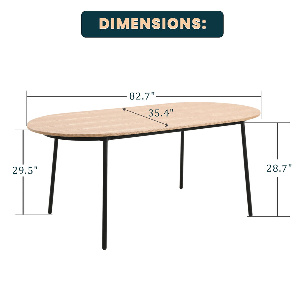 83" Oval Dining Table with MDF Top and Black Steel Legs P33152