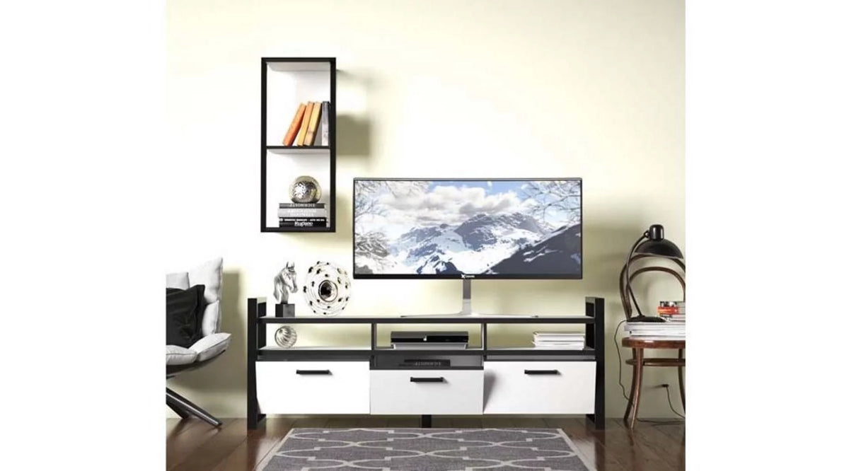 White Metal Frame Tv Stand with Shelf V95945