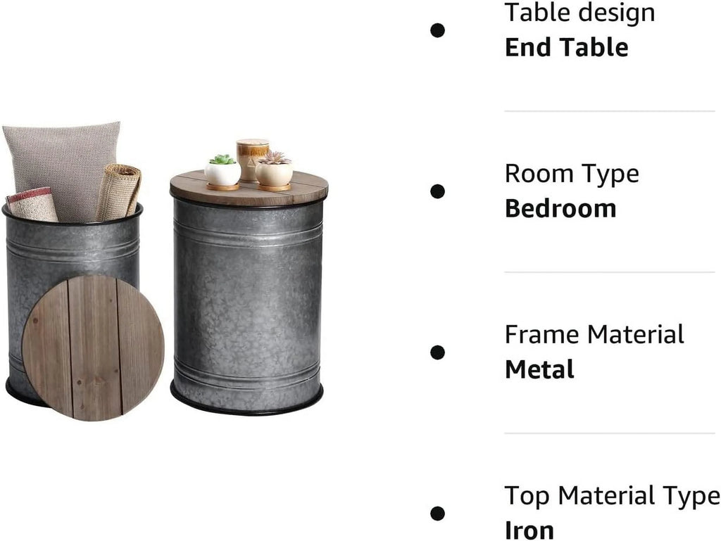 Galvanized Metal Side Table with Wood Lid M7056