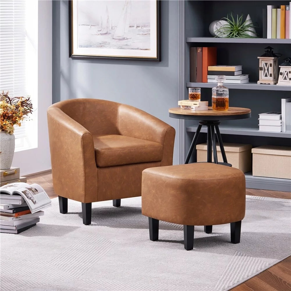 Black Faux Leather Accent Chair and Ottoman Set K384234