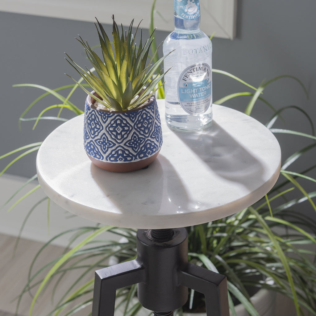 Black/White Marble Round Adjustable Height Drink Table C483690