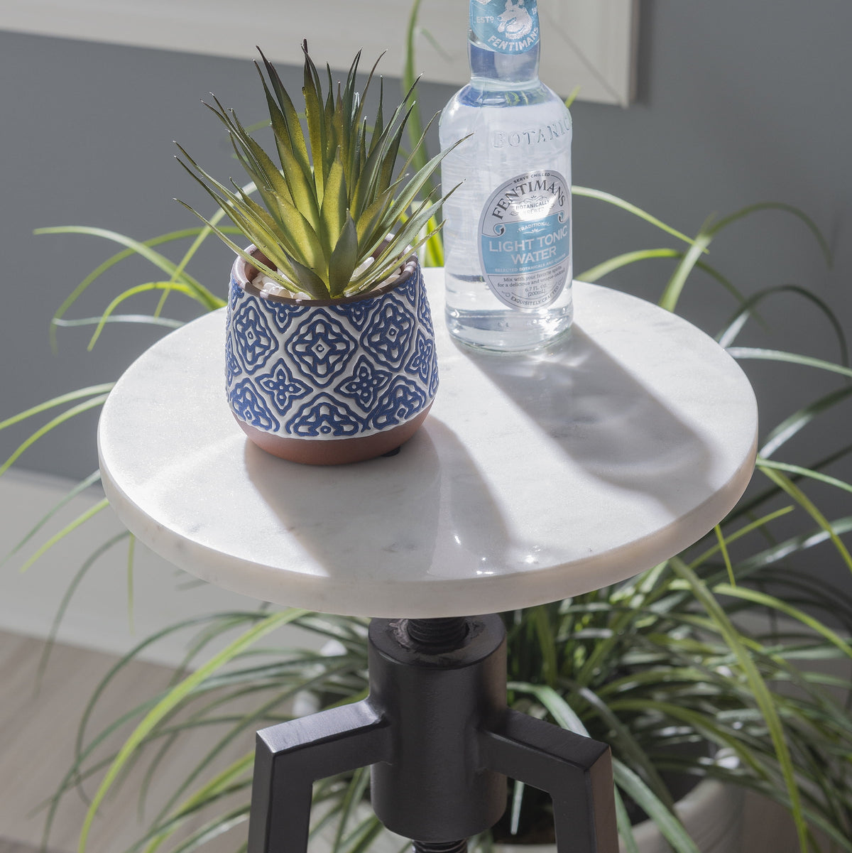 Black/White Marble Round Adjustable Height Drink Table C483690