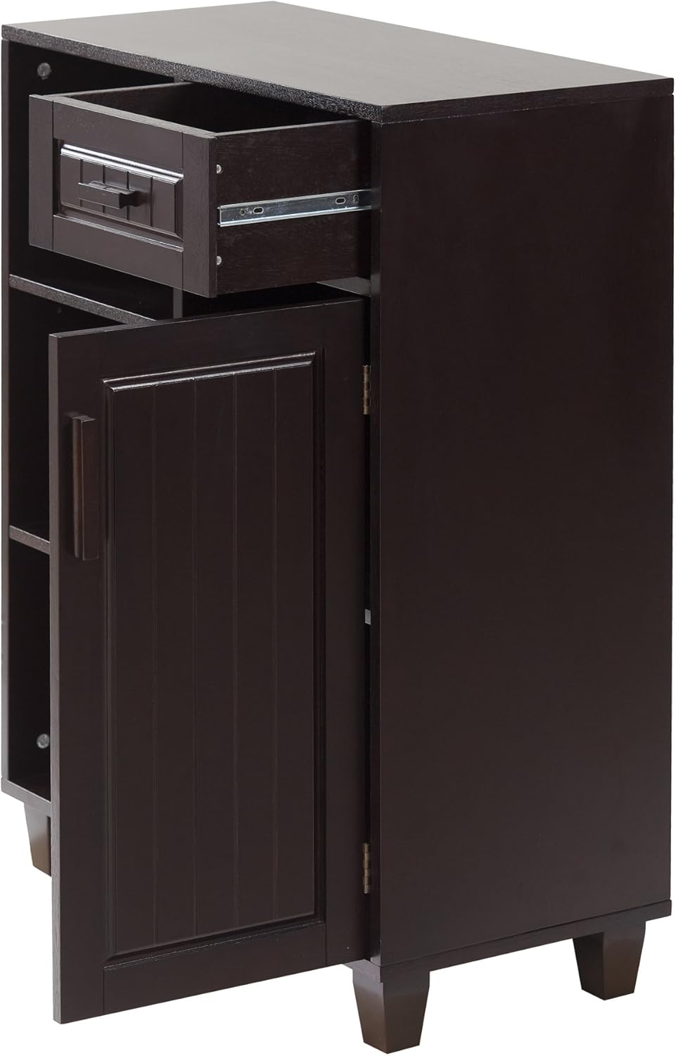 Espresso Wooden Freestanding Floor Cabinet with 3 Open Shelves 1 Drawer 1 Door V614