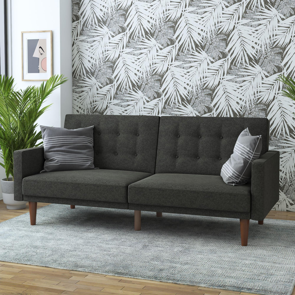 Gray Linen Convertible Futon T574633