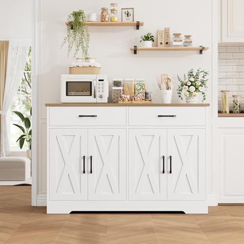 Black Rustic Brown Buffet Cabinet with Drawers and Shelves P889