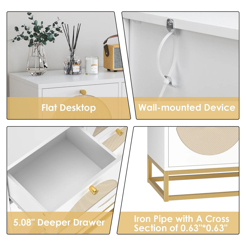 White 8 Drawer Rattan Wood Dresser K81655