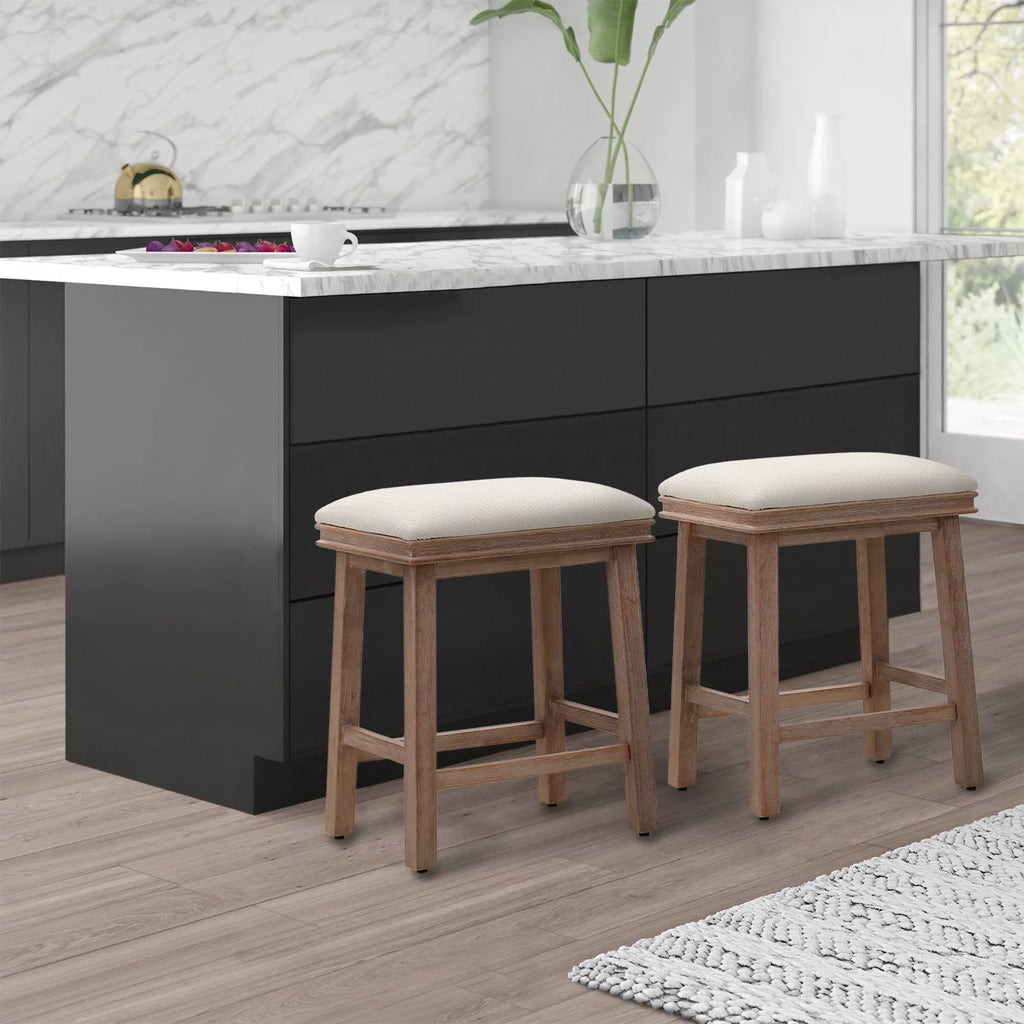 24" White PU Leather Counter Height Bar Stool Set of 2 B723634