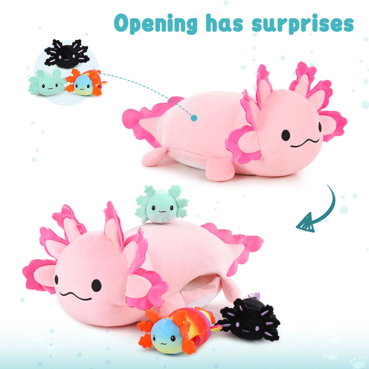 23.5" Giant Axolotl Stuffed Animals with 3 Babies Inside B560513