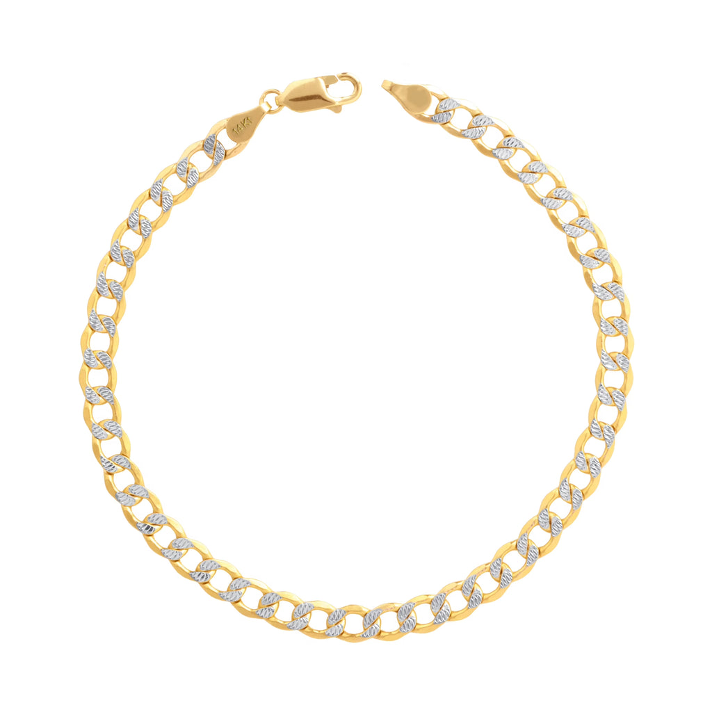 14k Yellow Gold Cuban Chain Diamond Cut Two Tone Bracelet P537