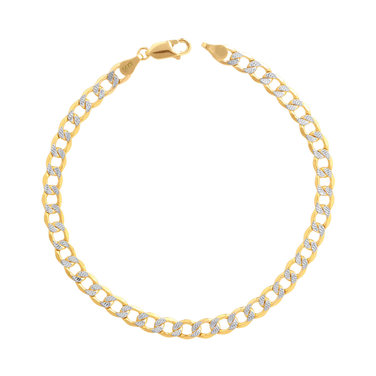 14k Yellow Gold Cuban Chain Diamond Cut Two Tone Bracelet P537