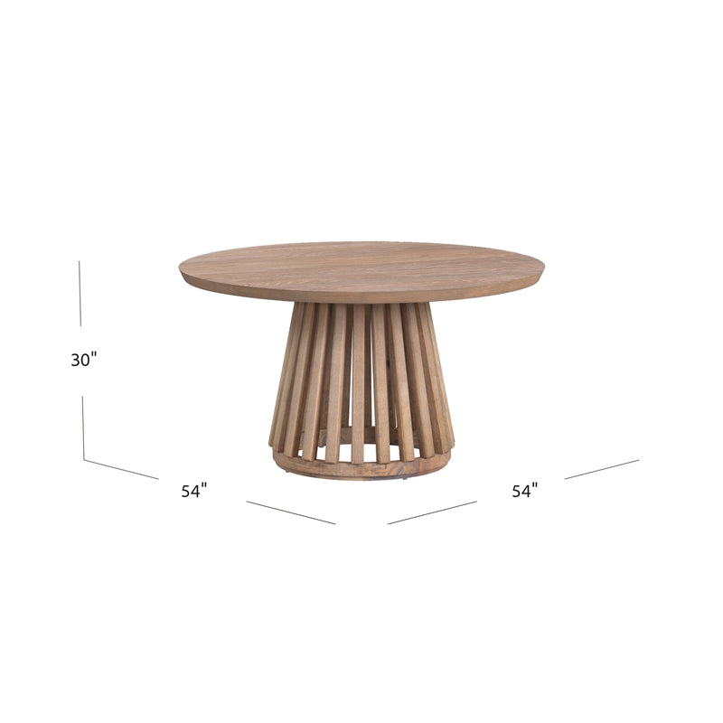 Tan Round Wood Dining Table with Tapered Slat Base B5485