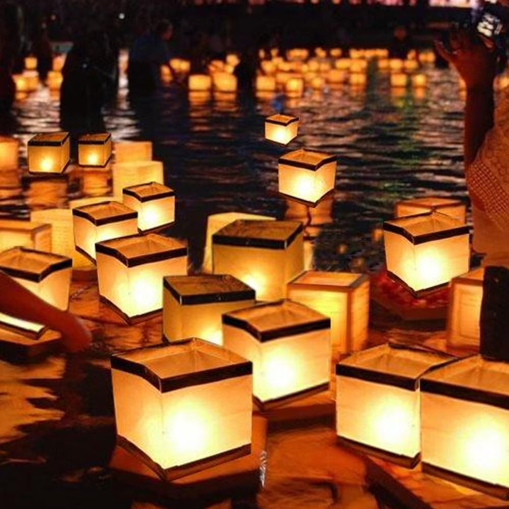 White & Gold Floating Candle Wish Lanterns, Biodegradable, Set of 50 Z66416