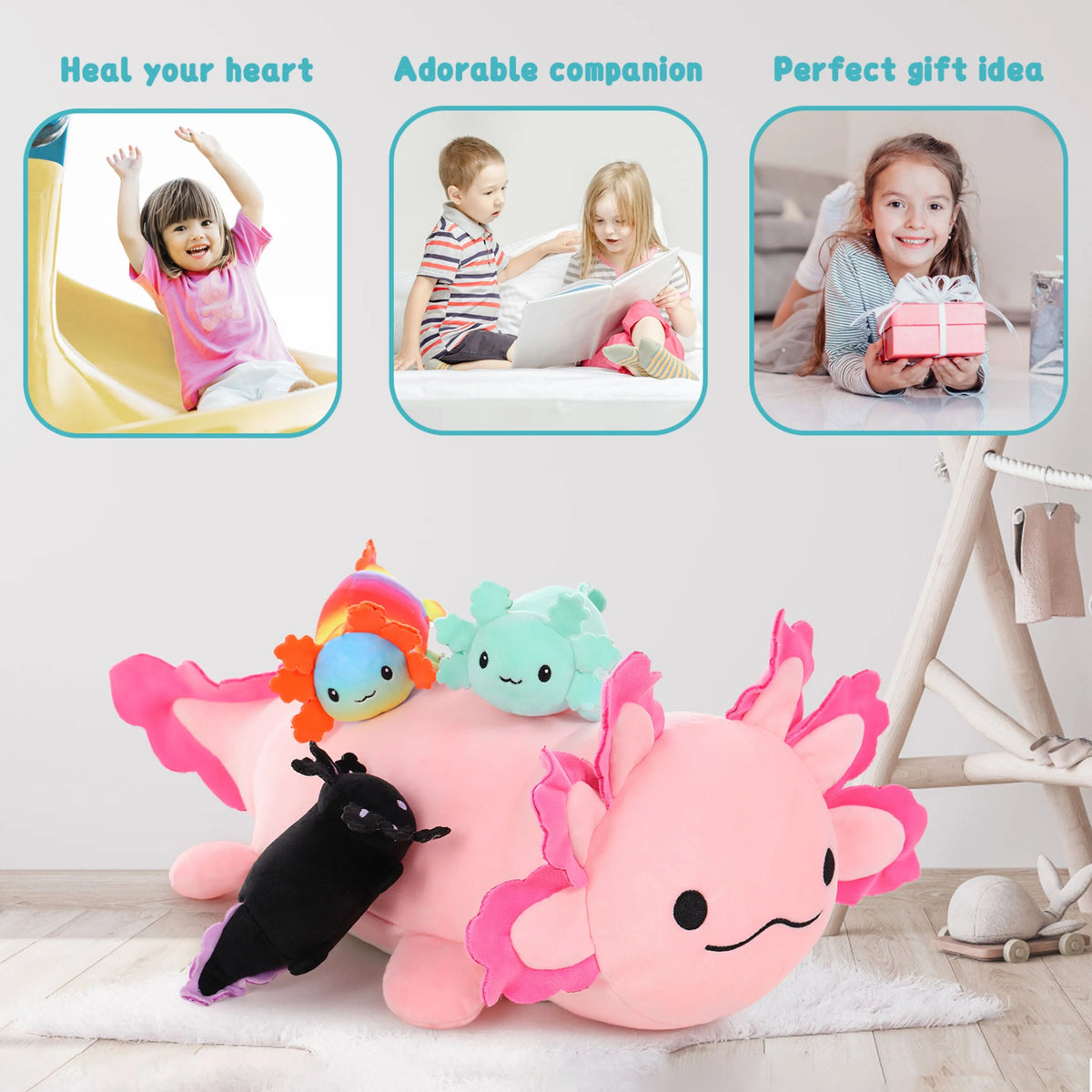 23.5" Giant Axolotl Stuffed Animals with 3 Babies Inside B560513