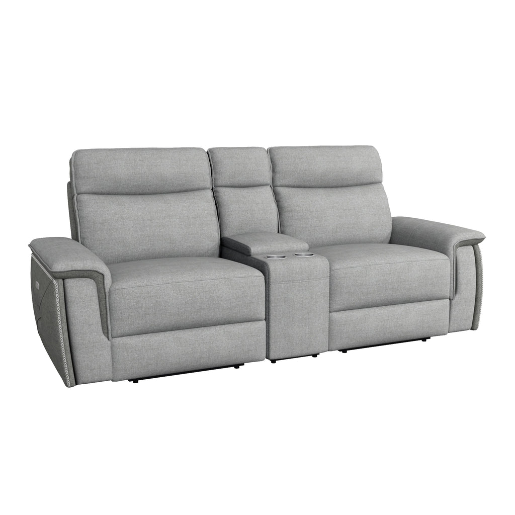Light Grey Polyester Double Reclining Loveseat with Console S2526